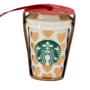 Starbucks 2015 White Gold Heart Cup Ornament Mini Tumbler Christmas